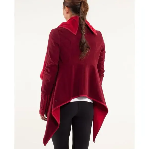 Lululemon Presence Of Mind Deepest Cranberry Red Fleece Wrap Jacket - Picture 3 of 7